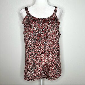 Banana Republic Womens Tan & Red Patterned Ruffled Sleeveless Top Size XL